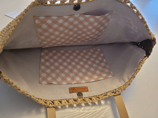 111-Sac raphia beige et marron