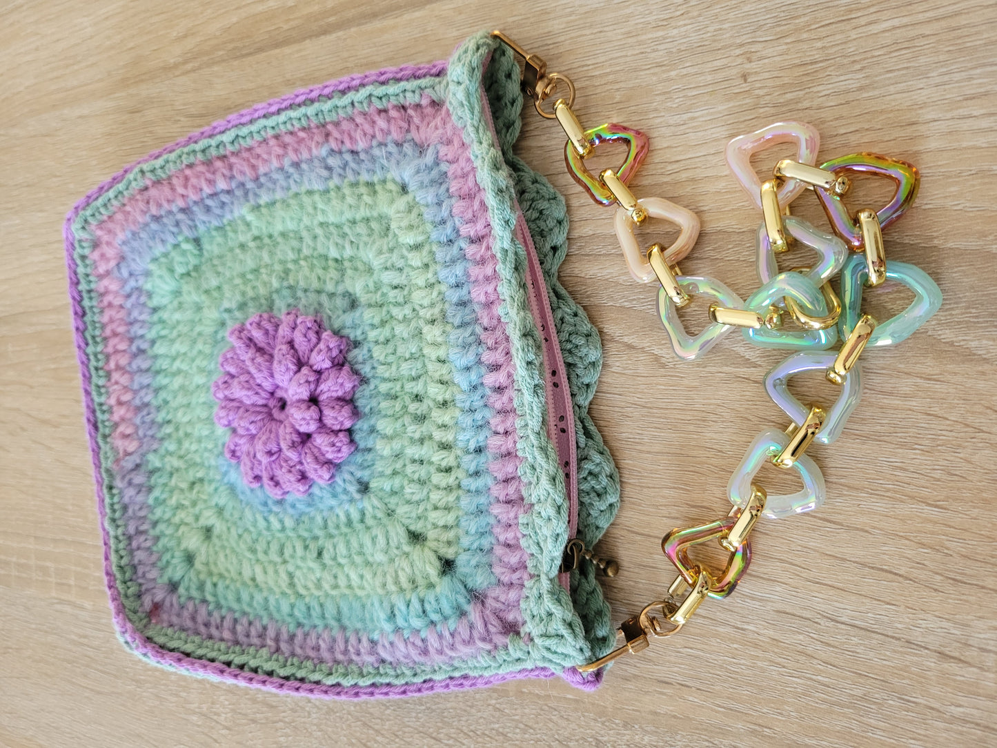 214-Pochette Granny pastel parme et vert