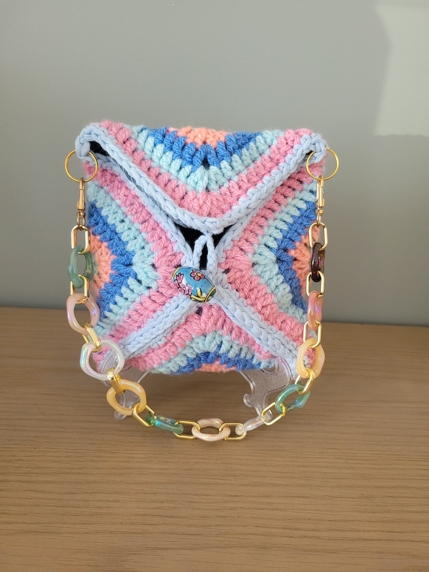 215-Pochette Granny bleue et multicolore