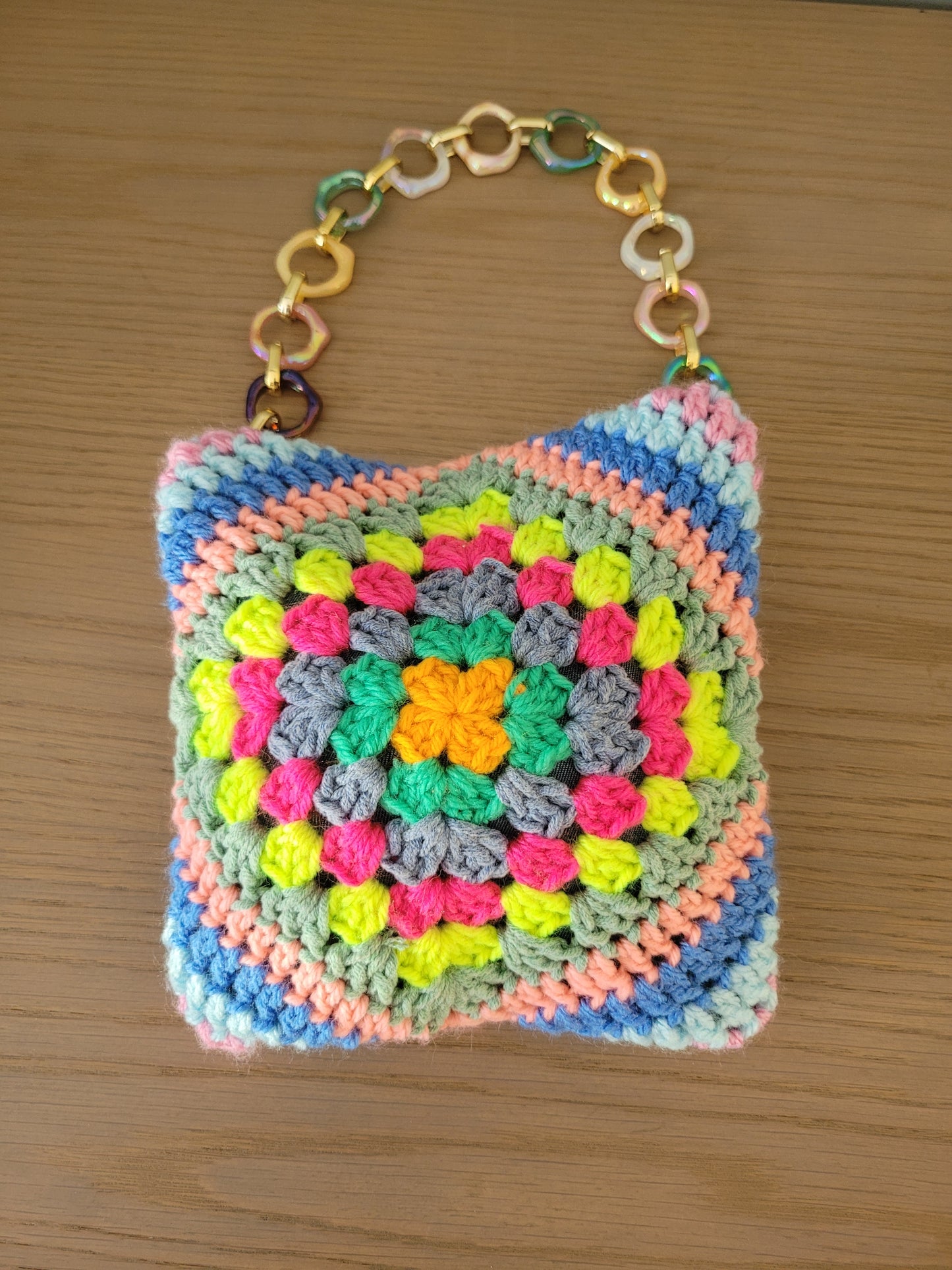 215-Pochette Granny bleue et multicolore