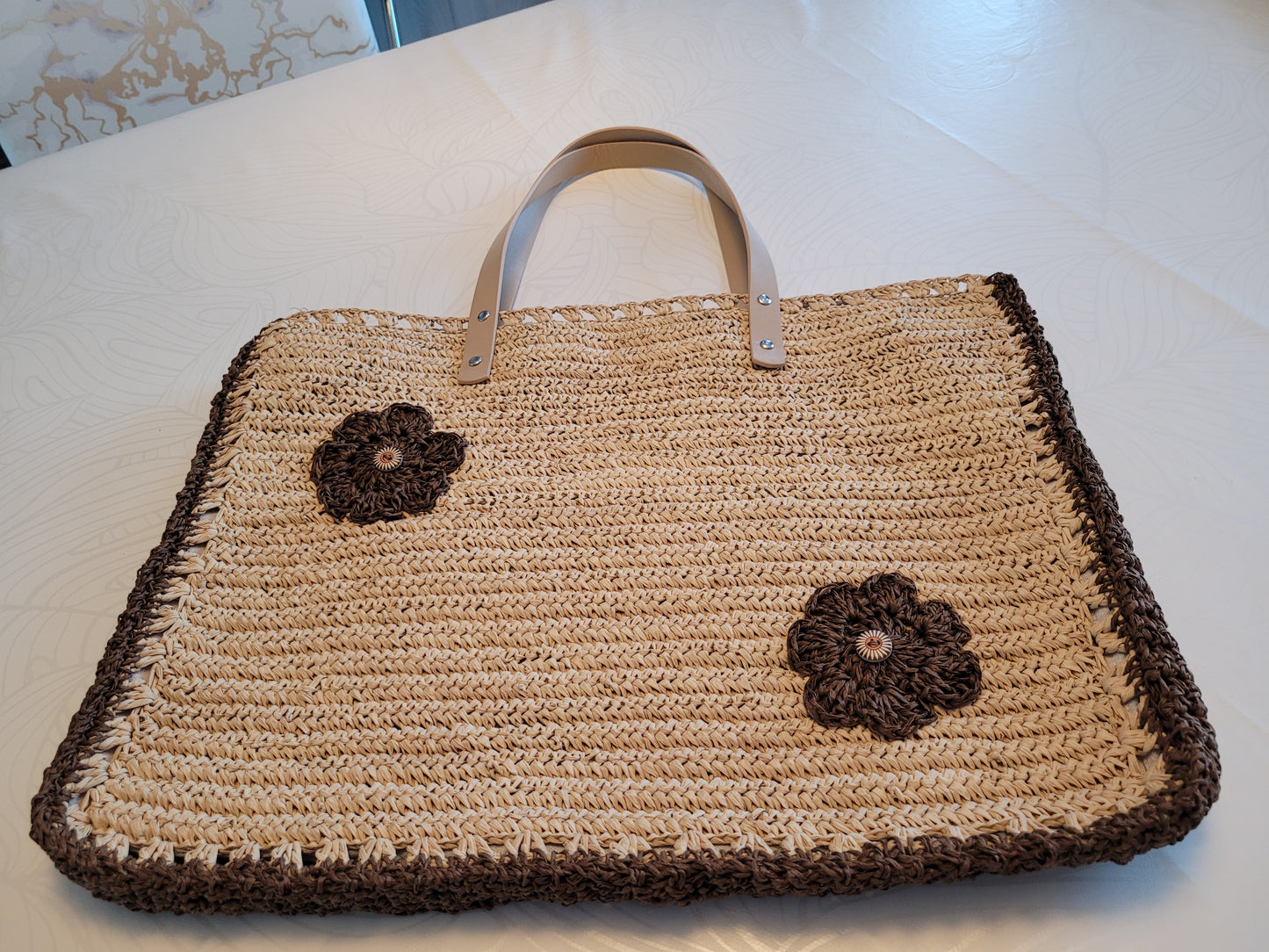 111-Sac raphia beige et marron
