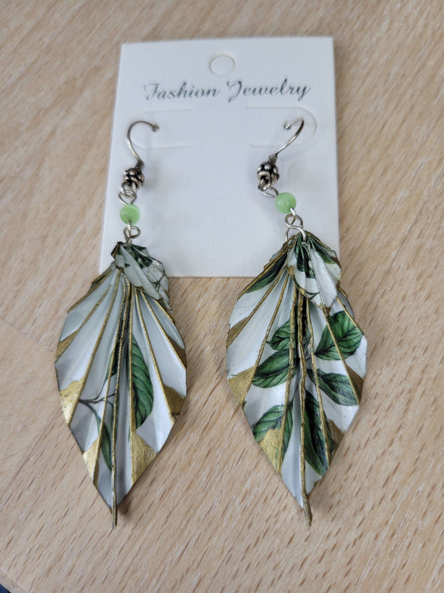 252-Boucles origami double feuilles vertes