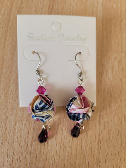 250-Boucles origami et cristaux de Swarovski