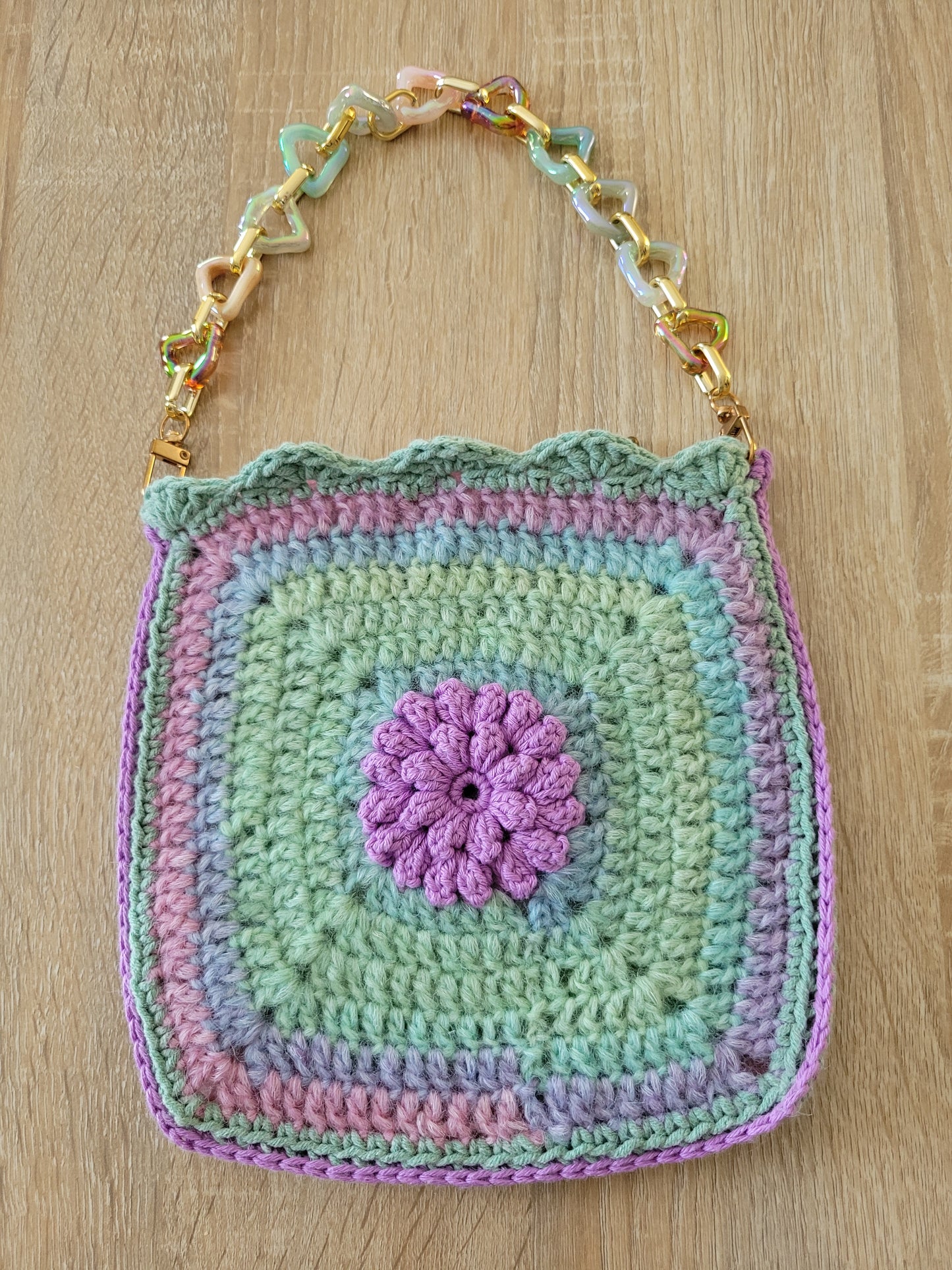 214-Pochette Granny pastel parme et vert