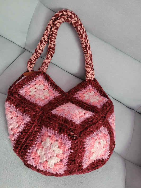 135-Sac besace Granny Violine et rose