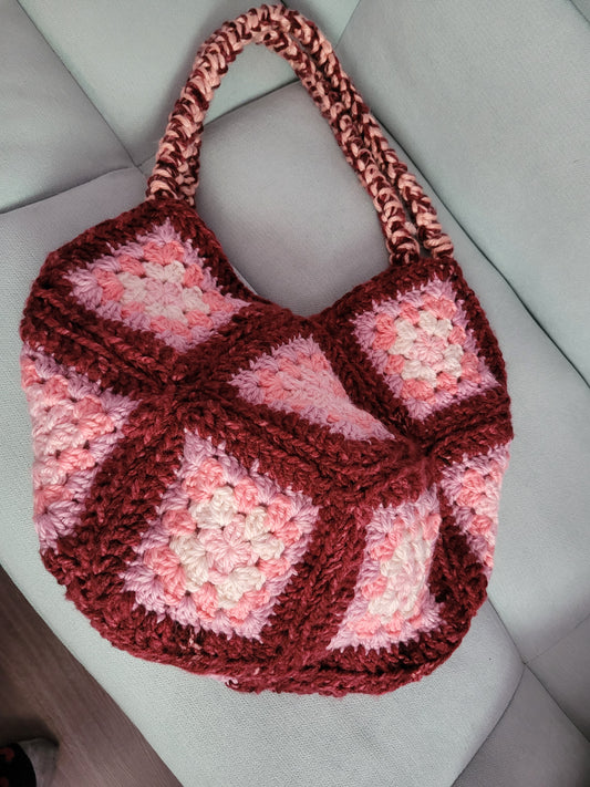 135-Sac besace Granny Violine et rose