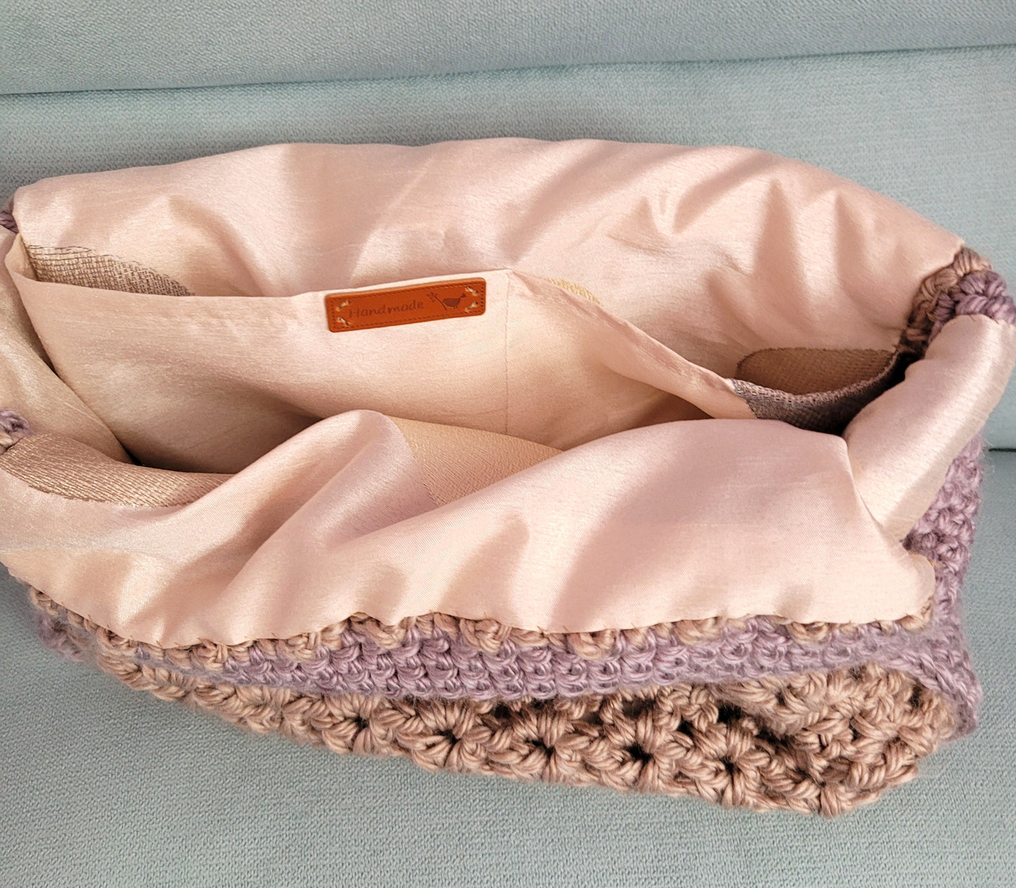 140-Sac cabas beige crochet artisanal
